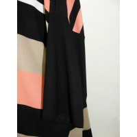 Tunika dla puszystej Wzór w paski - czarny beż koral biały